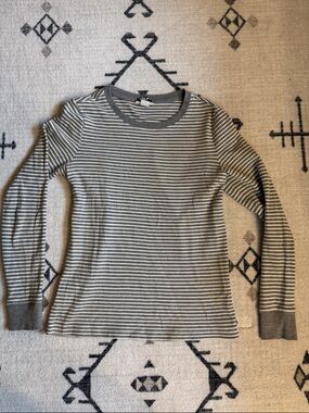 Eddie Bauer Grey & White Striped Long Sleeve Thermal
